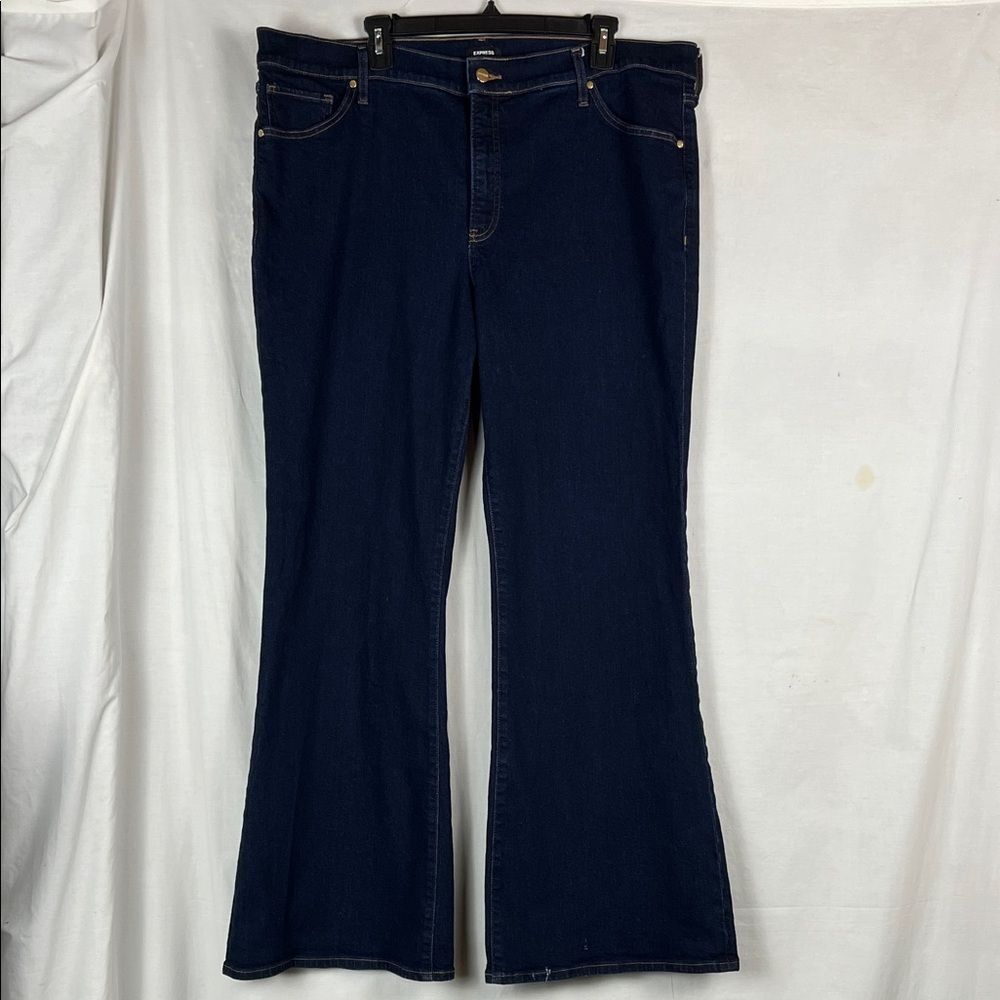 Express 70's Flare Mid Rise Dark Wash Denim Jeans